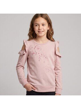 Btween Girl's Cold Shoulder Floral Embroidered Pink Sweatshirt Top in size 12